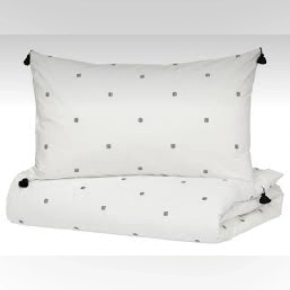 IKEA RÄVTÖREL Duvet Cover Set Queen White Black Tassel Bedding Boho Embroidered